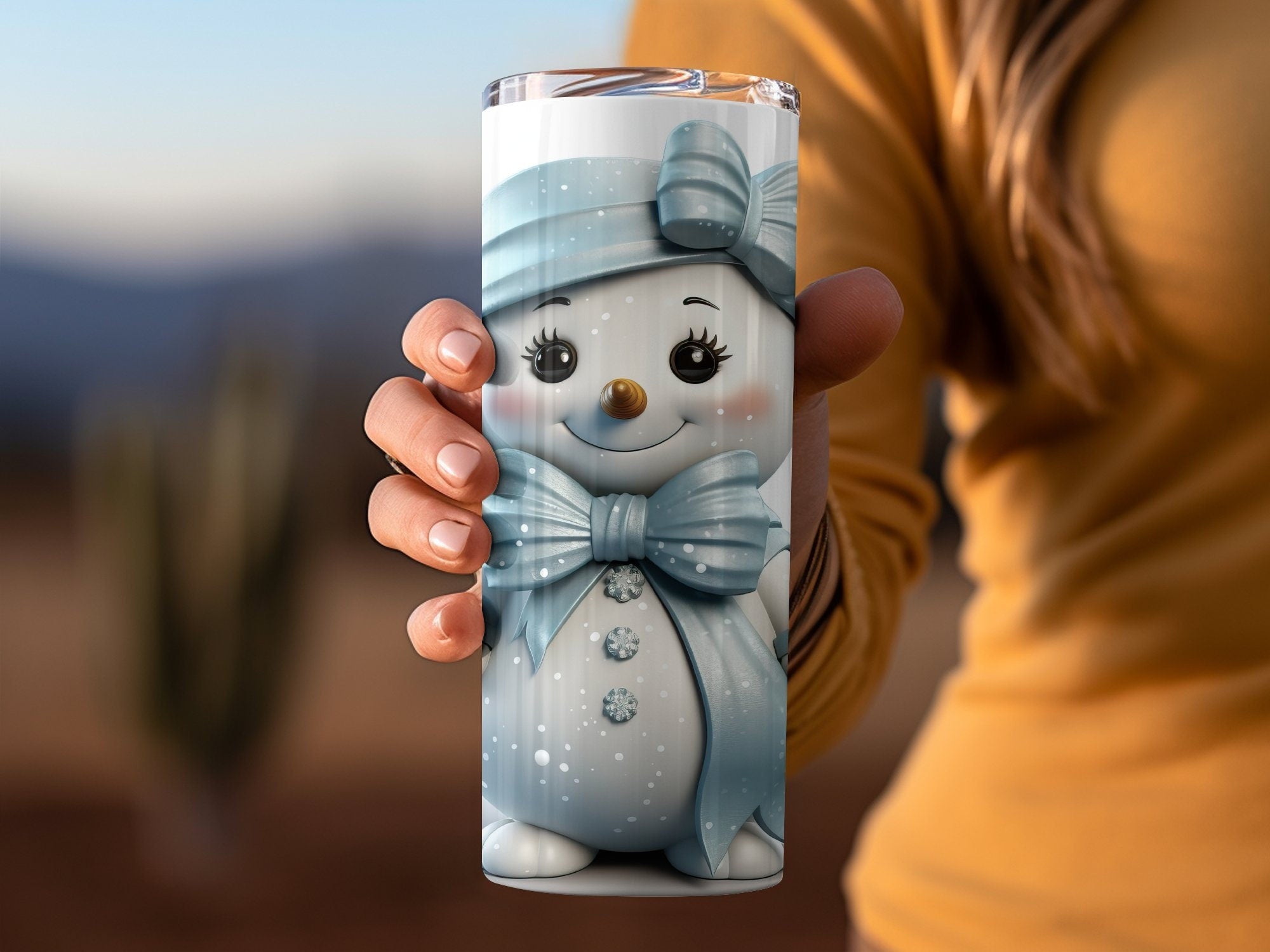 20 oz Skinny Tumbler Wrap | 3D Glitter Snowman | Seamless Design, Straight And Tapered Tumbler Wrap, Instant Download PNG - Gabe Atkins Designs