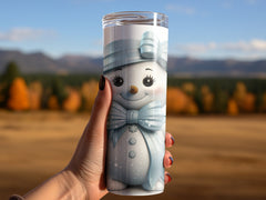 20 oz Skinny Tumbler Wrap | 3D Glitter Snowman | Seamless Design, Straight And Tapered Tumbler Wrap, Instant Download PNG - Gabe Atkins Designs