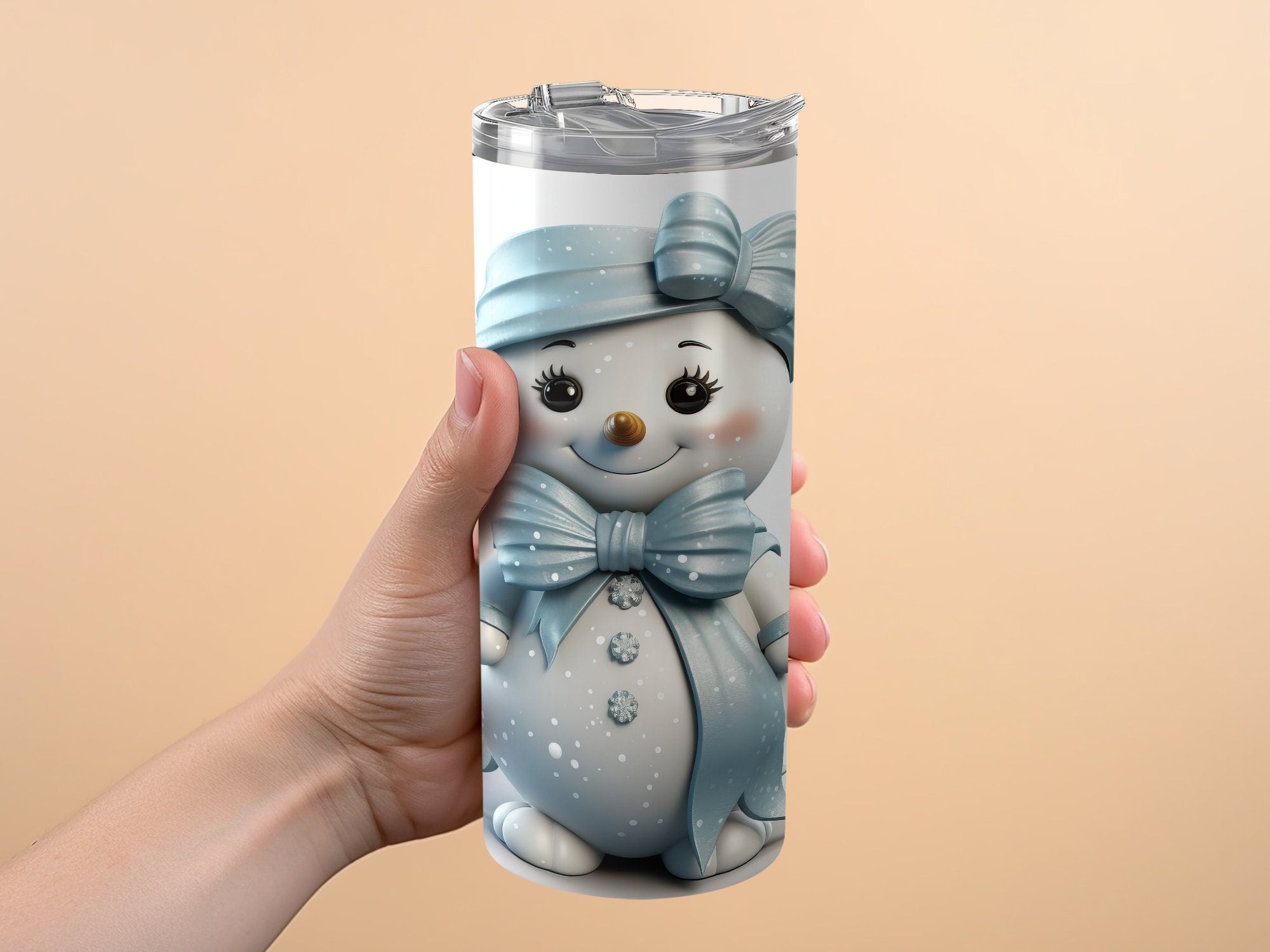 20 oz Skinny Tumbler Wrap | 3D Glitter Snowman | Seamless Design, Straight And Tapered Tumbler Wrap, Instant Download PNG - Gabe Atkins Designs