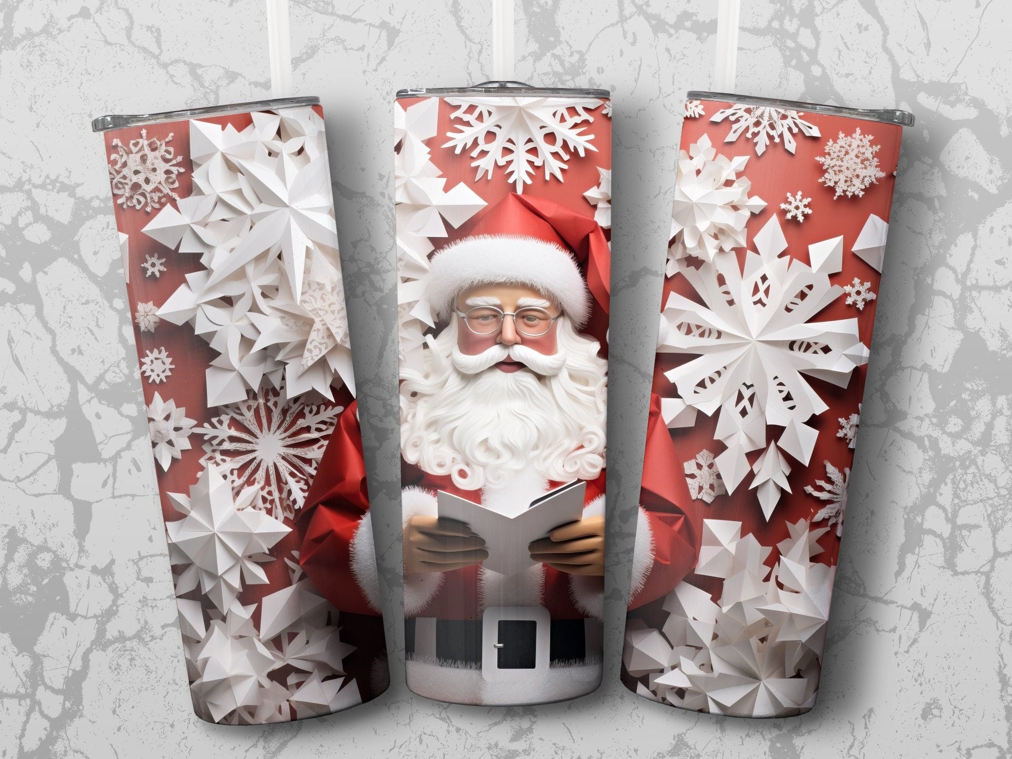 3d Santa Reading a Card 20 oz Skinny Tumbler Wrap Sublimation Design, Straight And Tapered Tumbler Wrap, Instant Digital Download PNG - Gabe Atkins Designs