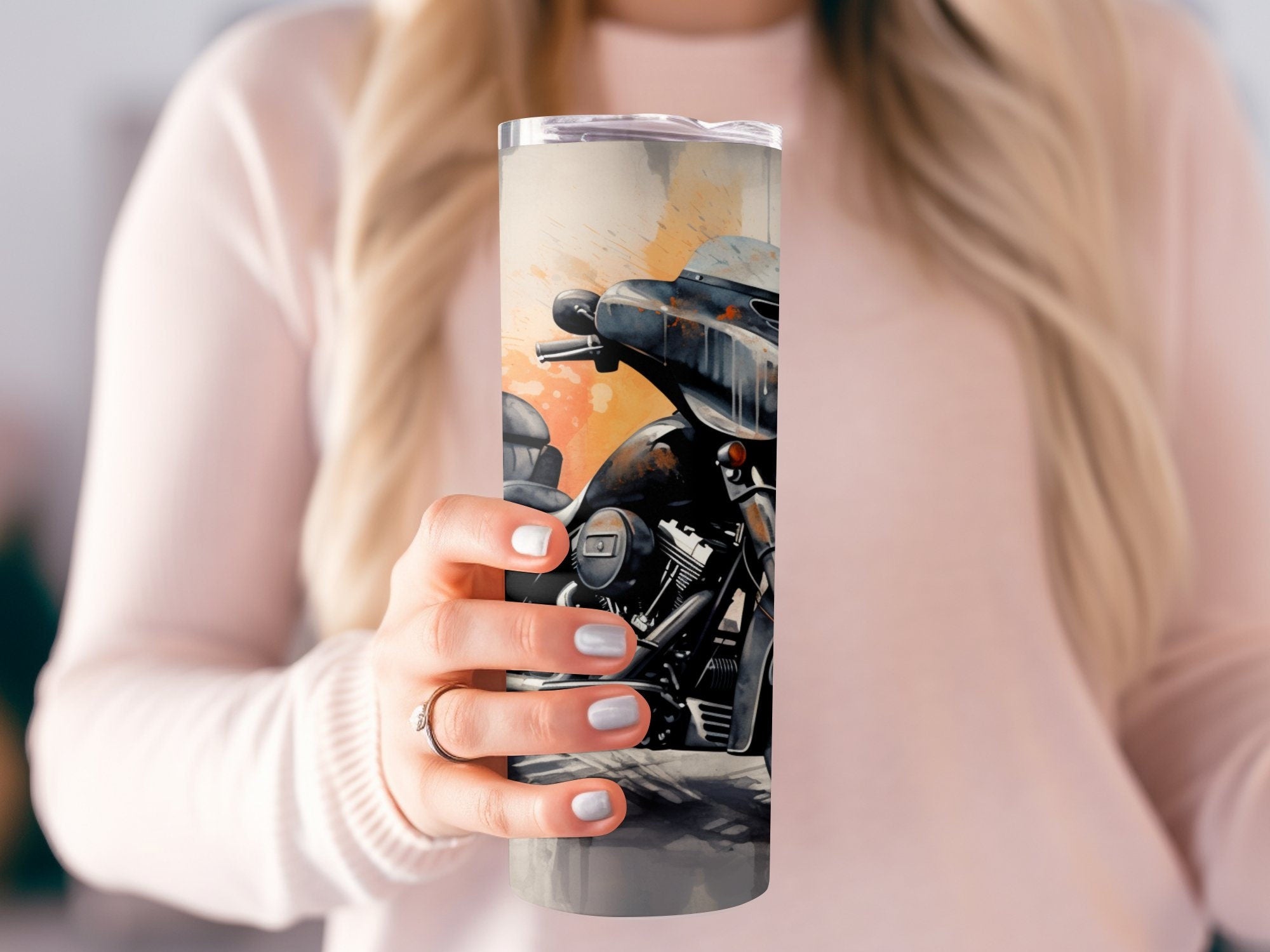 Seamless Motorcycle Tumbler Wrap, Sunrise Cruiser Motorcycle Glide Wat | Seamless Motorcycle Tumbler Wrap, Sunrise Cruiser Motorcycle Glide Watercolor, 20oz Tumbler Wrap, Straight & Tapered Tumbler Wrap