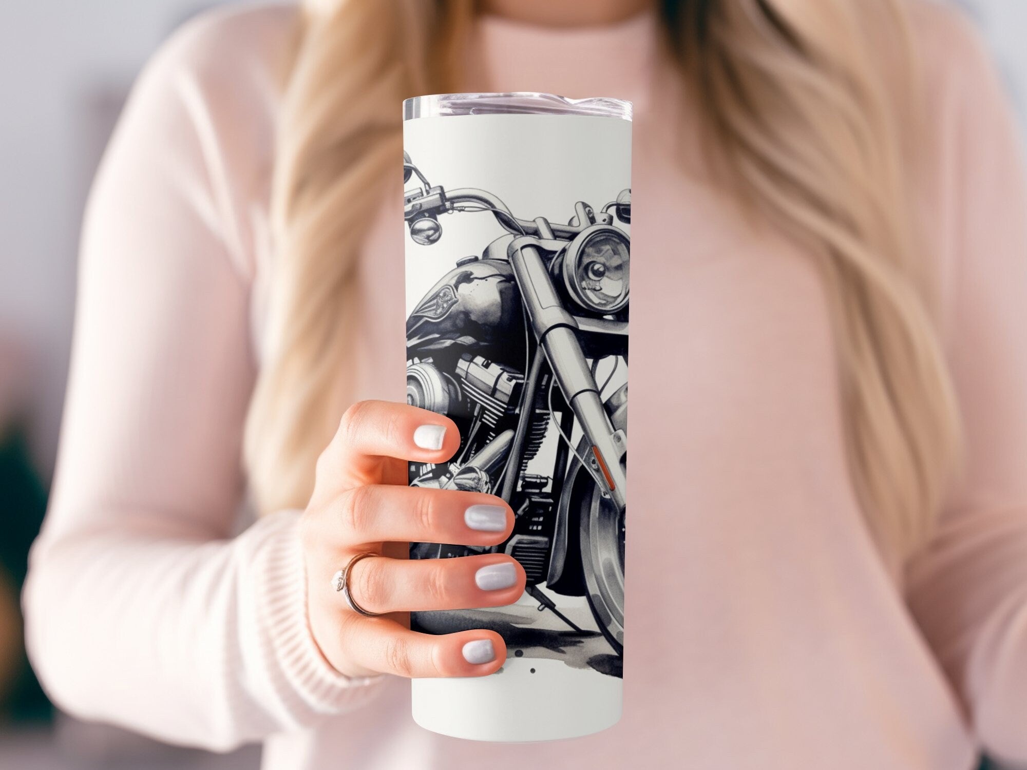 Classic Chrome Harley Portrait - Seamless 20oz Tumbler Wrap for Straig | Classic Chrome Harley Portrait - Seamless 20oz Tumbler Wrap