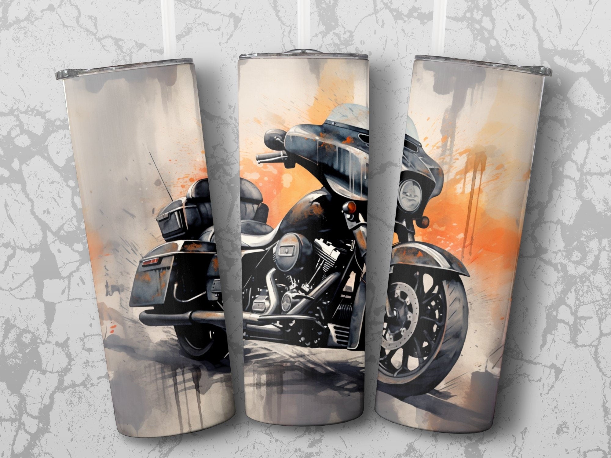 Seamless Motorcycle Tumbler Wrap, Sunrise Cruiser Motorcycle Glide Wat | Seamless Motorcycle Tumbler Wrap, Sunrise Cruiser Motorcycle Glide Watercolor, 20oz Tumbler Wrap, Straight & Tapered Tumbler Wrap