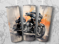 Seamless Motorcycle Tumbler Wrap, Sunrise Cruiser Motorcycle Glide Wat | Seamless Motorcycle Tumbler Wrap, Sunrise Cruiser Motorcycle Glide Watercolor, 20oz Tumbler Wrap, Straight & Tapered Tumbler Wrap