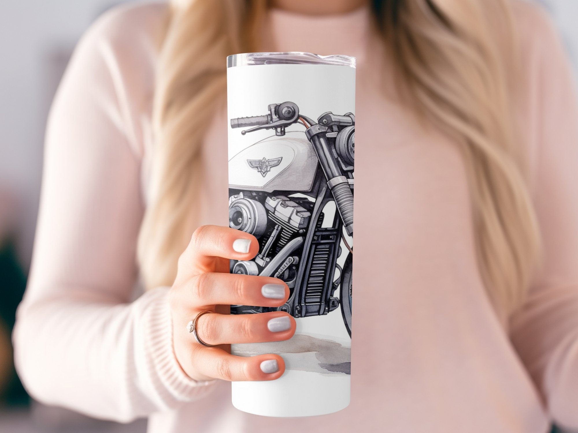 Monochrome Elegance Motorcycle Cruiser 20oz Tumbler Wrap - Sleek Sketc | Monochrome Elegance Motorcycle Cruiser 20oz Tumbler Wrap - Sleek Sketch Design