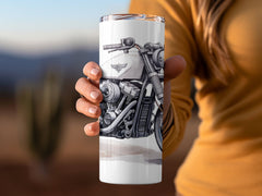 Monochrome Elegance Motorcycle Cruiser 20oz Tumbler Wrap - Sleek Sketc | Monochrome Elegance Motorcycle Cruiser 20oz Tumbler Wrap - Sleek Sketch Design