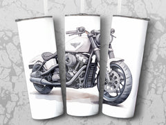 Monochrome Elegance Motorcycle Cruiser 20oz Tumbler Wrap - Sleek Sketc | Monochrome Elegance Motorcycle Cruiser 20oz Tumbler Wrap - Sleek Sketch Design