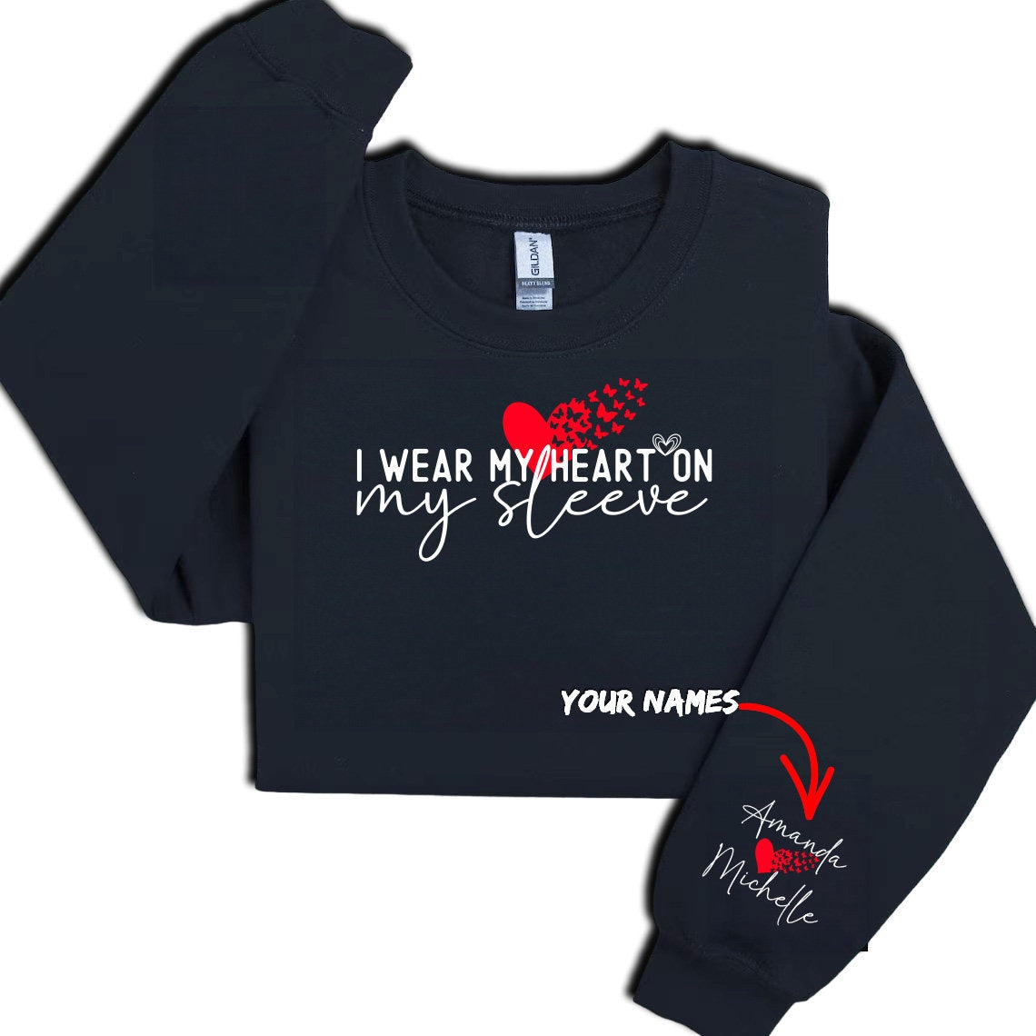 I Wear My Heart On My Sleeve Sweatshirt, Personalized Mom Sweatshirt,  | Sleeve Sweatshirt, Personalized Mom Sweatshirt, Children