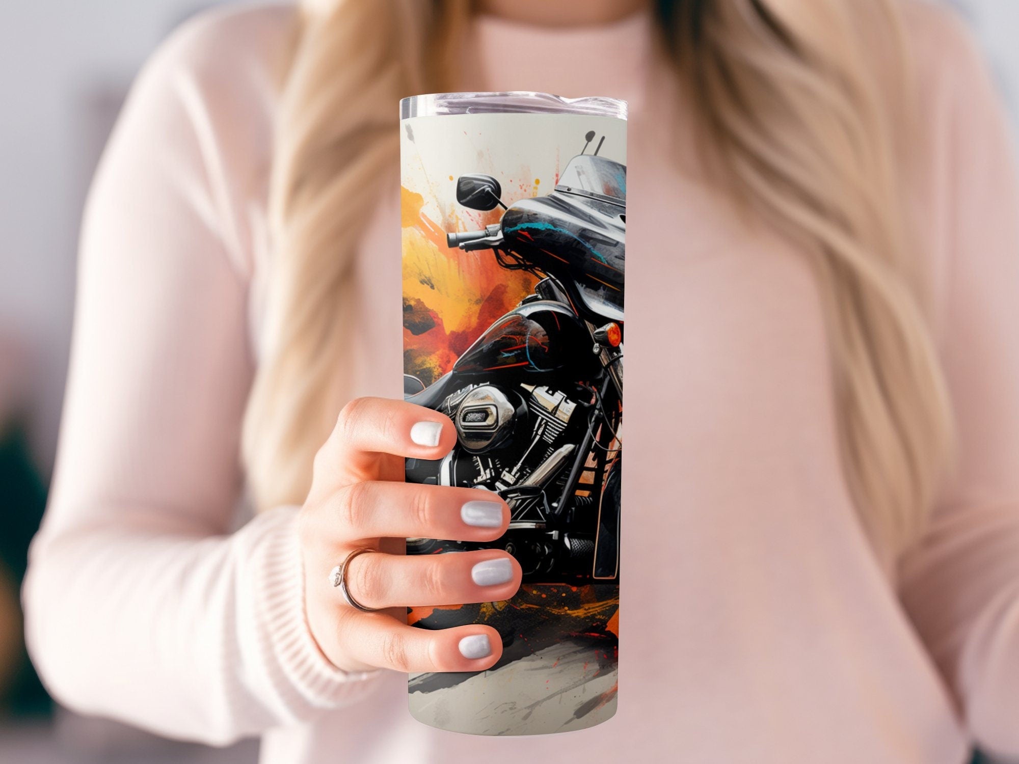 Seamless Motorcycle Tumbler Wrap, Fiery Ride Abstract Motorcycle Stree | Seamless Motorcycle Tumbler Wrap, Fiery Ride Abstract Motorcycle Street Glide, 20oz Tumbler Wrap, Straight & Tapered