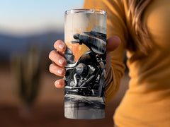 Seamless Motorcycle Tumbler Wrap, Sunrise Cruiser Motorcycle Glide Wat | Seamless Motorcycle Tumbler Wrap, Sunrise Cruiser Motorcycle Glide Watercolor, 20oz Tumbler Wrap, Straight & Tapered Tumbler Wrap