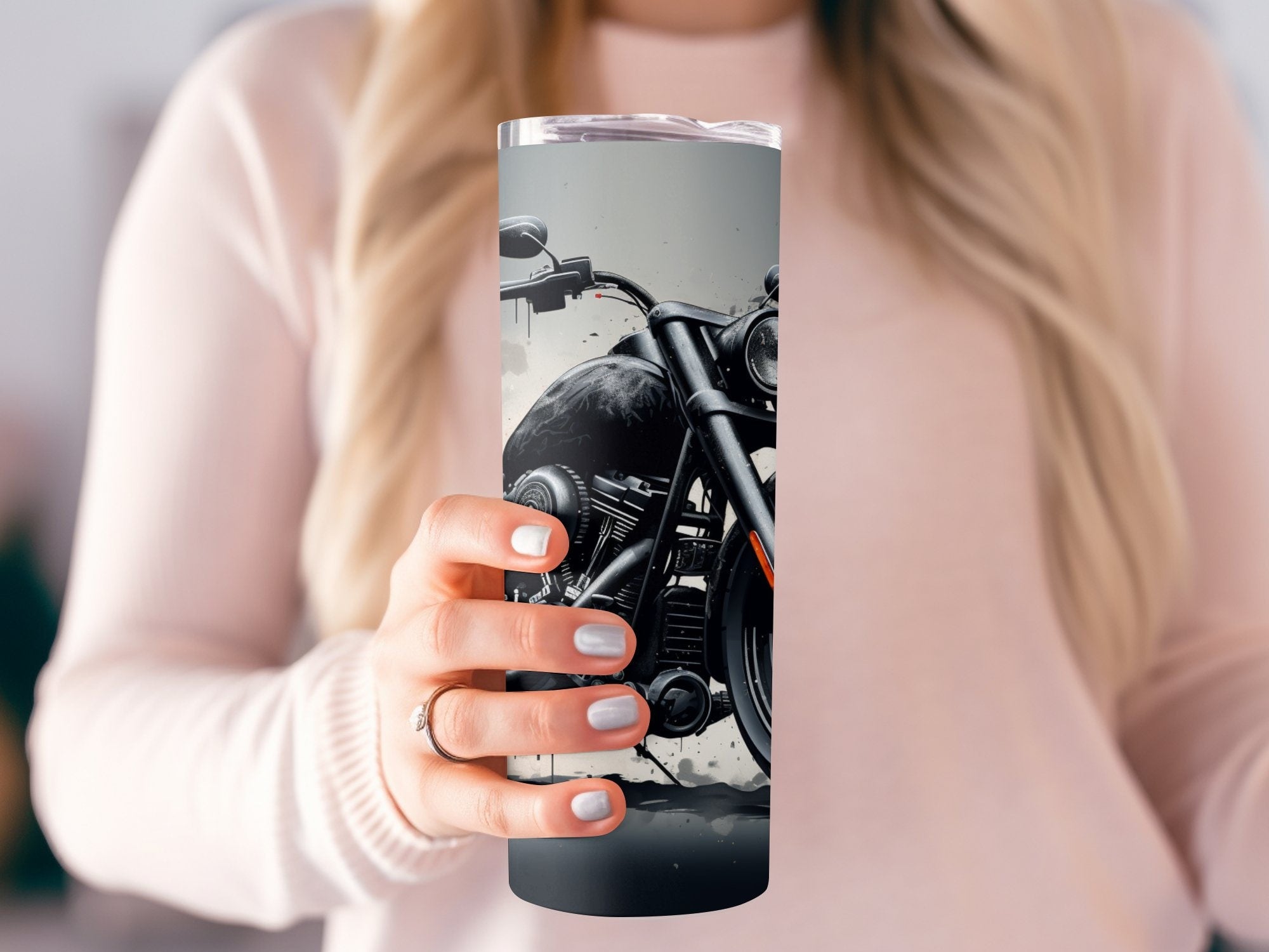 Midnight Rebel Motorcycle in the Shadows - 20oz Tumbler Wrap, Sleek De | Shadows - 20oz Tumbler Wrap, Sleek Design