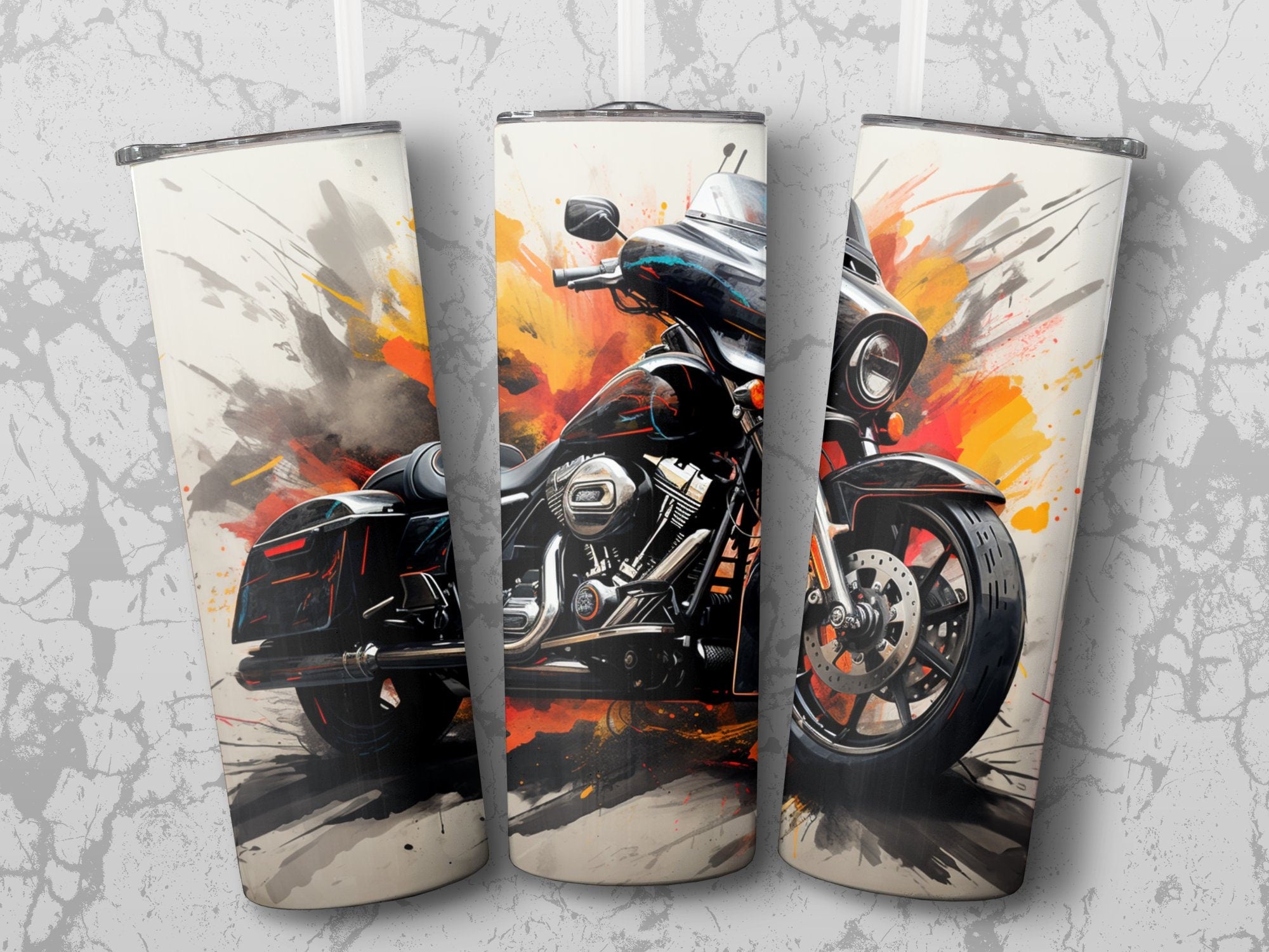 Seamless Motorcycle Tumbler Wrap, Fiery Ride Abstract Motorcycle Stree | Seamless Motorcycle Tumbler Wrap, Fiery Ride Abstract Motorcycle Street Glide, 20oz Tumbler Wrap, Straight & Tapered