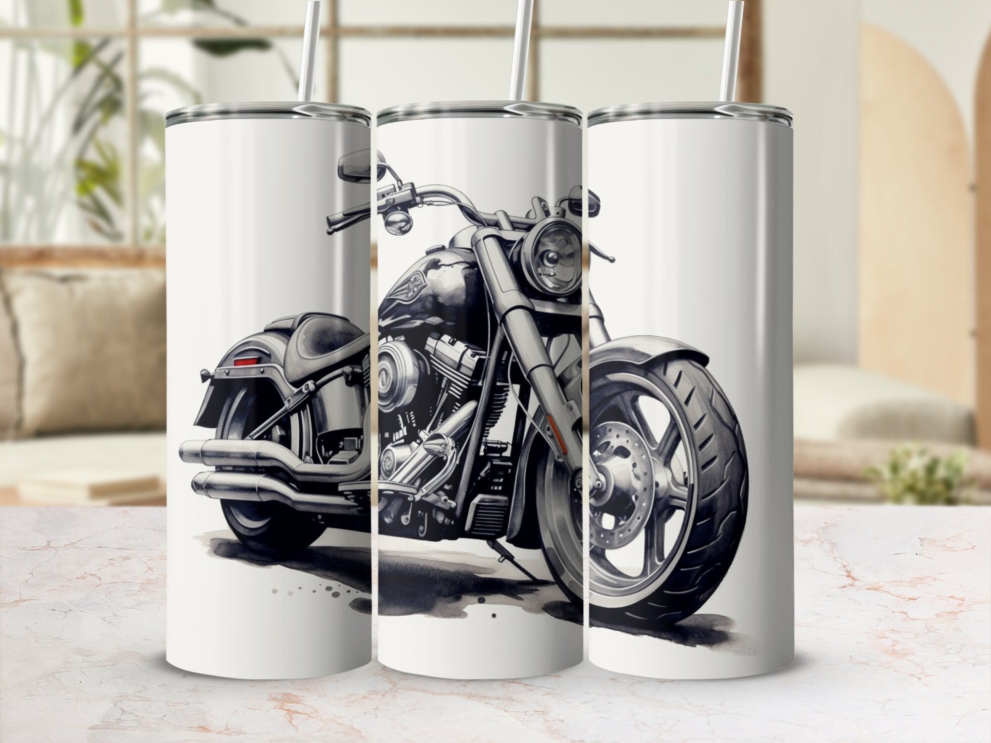 Classic Chrome Harley Portrait - Seamless 20oz Tumbler Wrap for Straig | Classic Chrome Harley Portrait - Seamless 20oz Tumbler Wrap