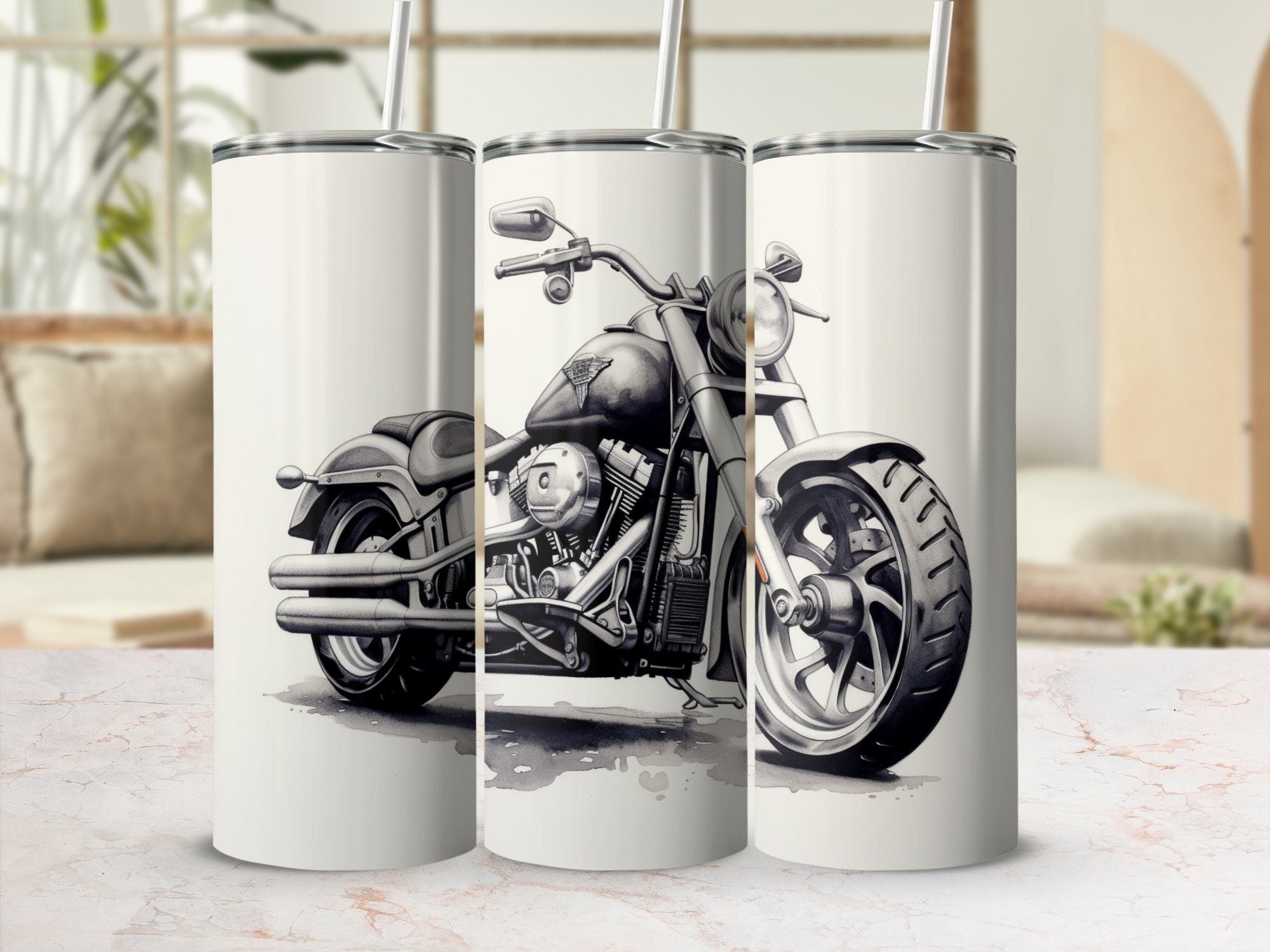 Steel Stallion Motorcycle Sketch - 20oz Tumbler Wrap, Artistic Design  | Steel Stallion Motorcycle Sketch - 20oz Tumbler Wrap, Artistic Design